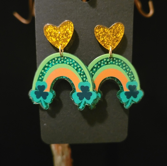 Jewelry - 2/$20 Resin St. Patrick's Day Rainbow Clover Earrings